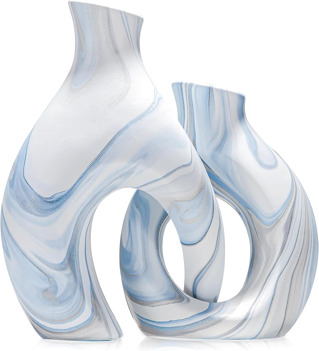 Blue Ceramic Snuggle Vases Set of 2 for Flowers
