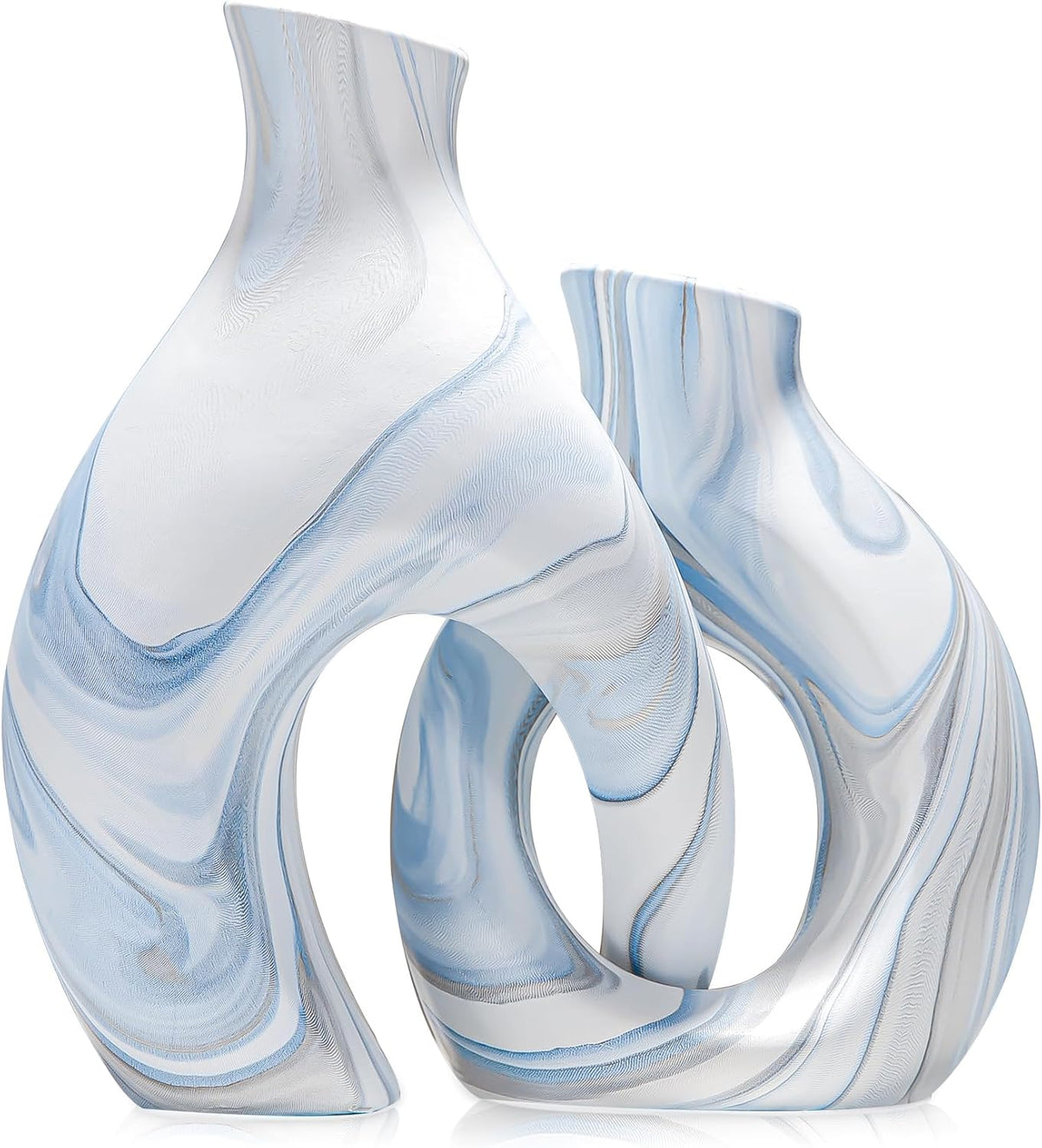 Blue Ceramic Snuggle Vases Set of 2 for Flowers