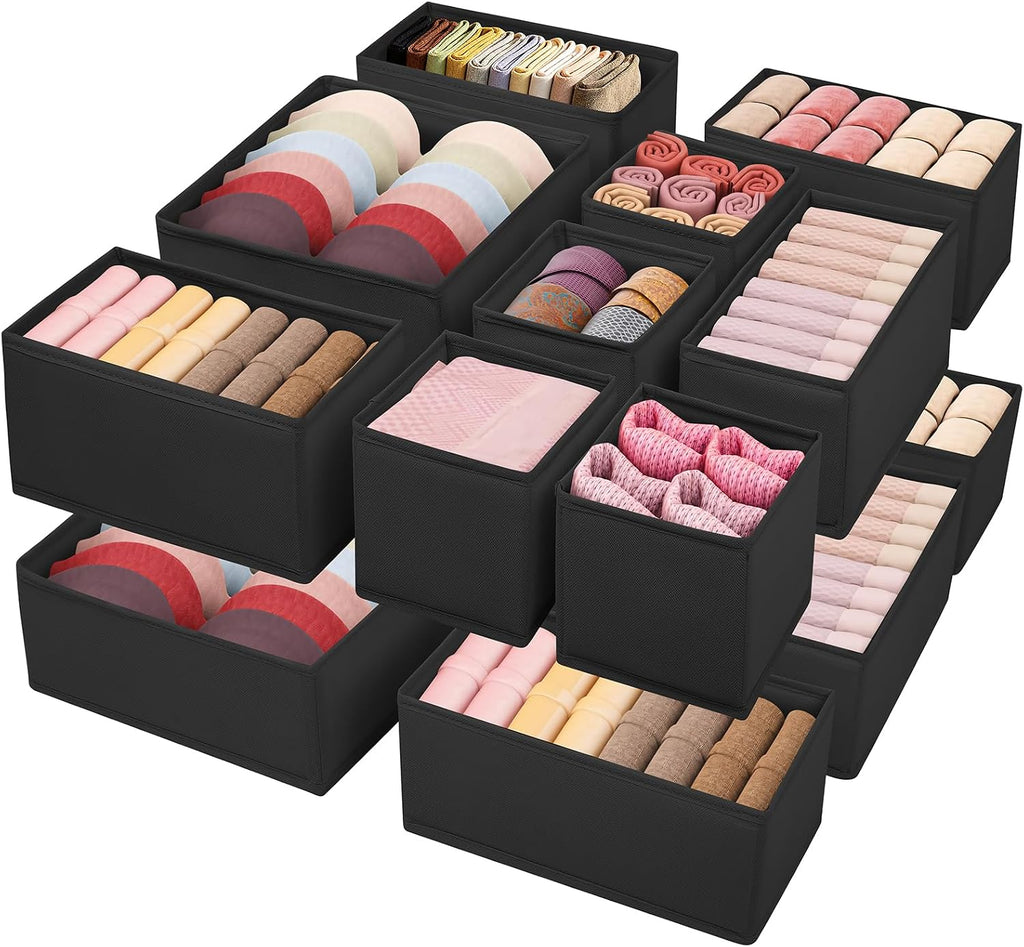 Drawer Clothing Organizer 16-Pack, Black Underwear Dividers