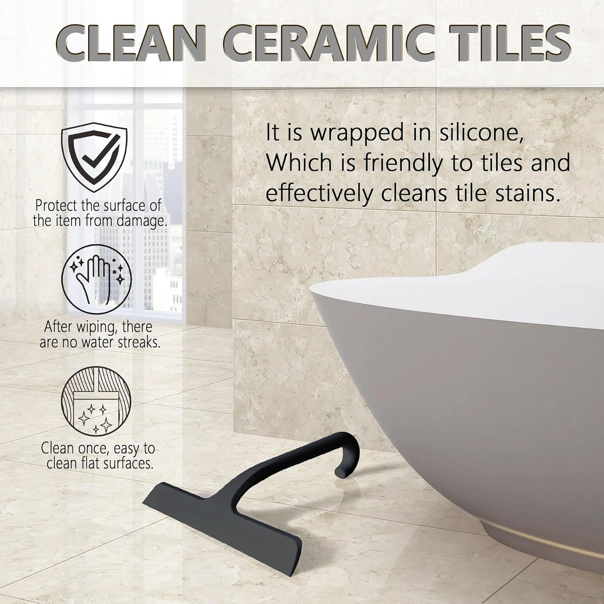 Squeegee Shower with Hook, 11 Inch Silicone Glass Cleaner