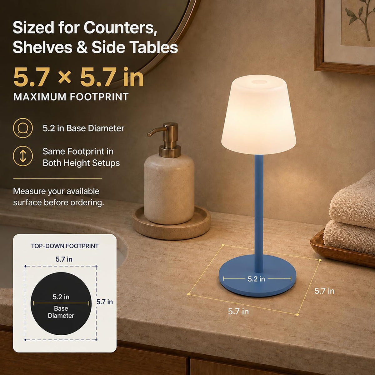 IP65 Waterproof Shower Lamp, Cordless Rechargeable Table Lamp, Blue