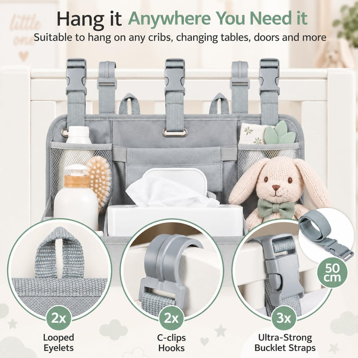 Hanging Diaper Caddy Organizer – Baby Crib Organizer & Nursery Storage
