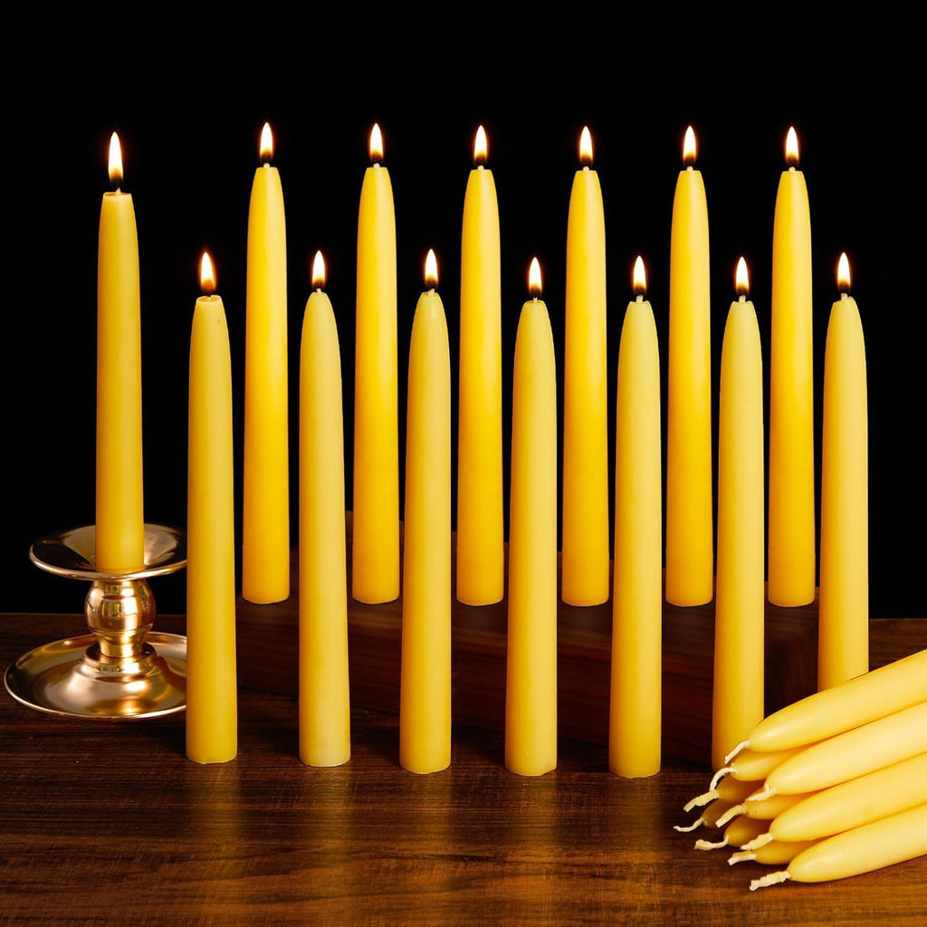 Ashlux Beeswax Taper Candles, 24 Pack Candle Sticks 8 Inch in Yellow