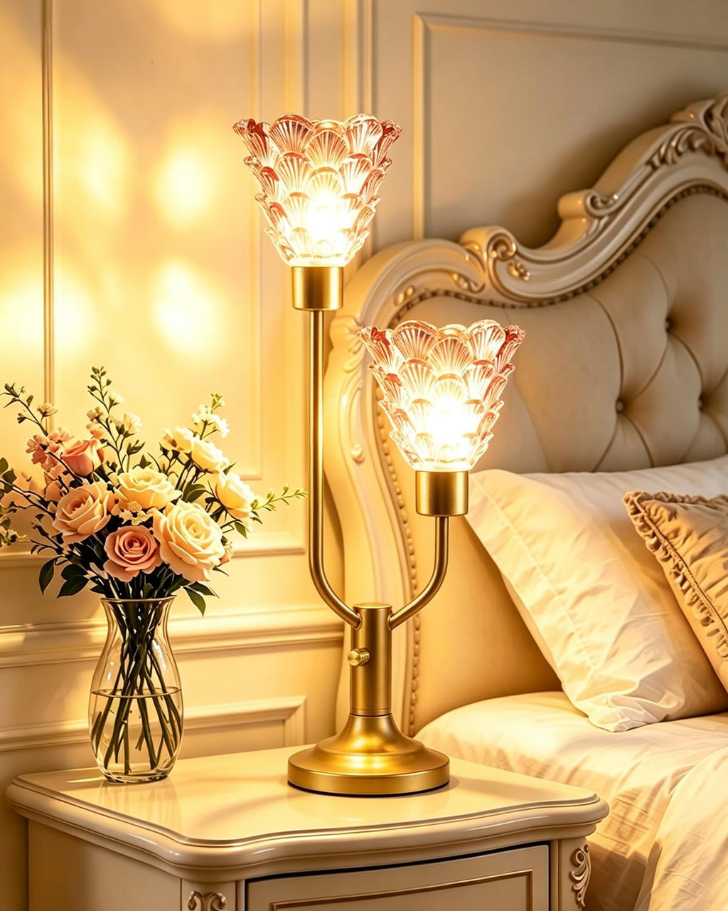 Lightdot Mid Century Modern Glass Table Lamp Dimmable Vintage Pink Lamp
