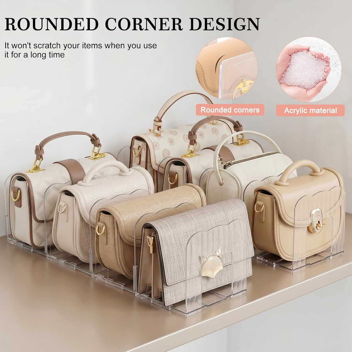 8-Slot Adjustable Purse Organizer for Closet, Clear