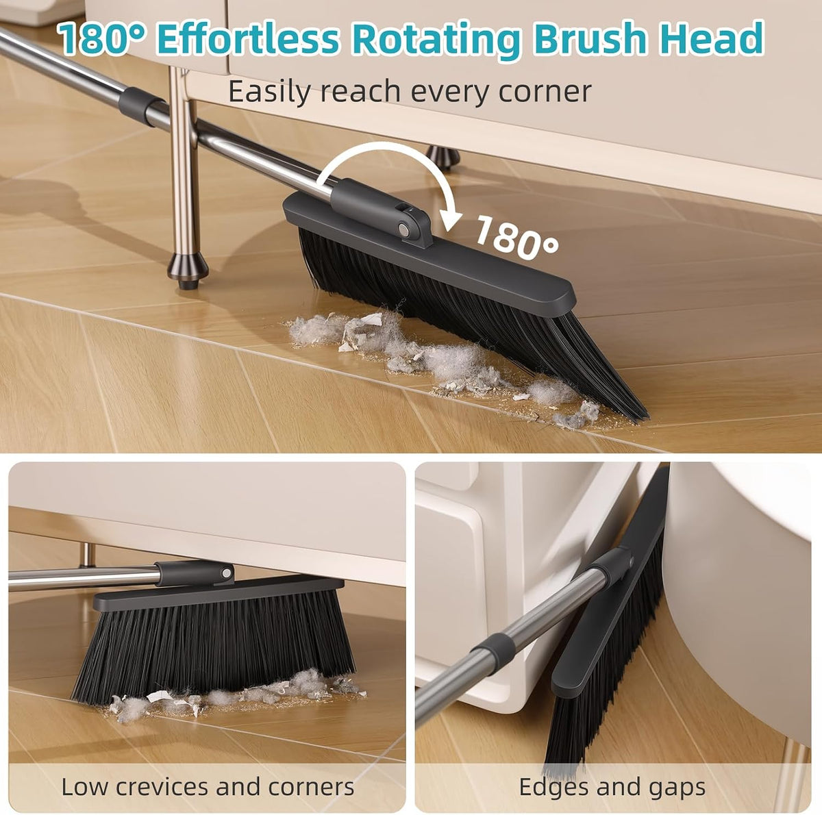 MOPALL Broom with Dustpan Combo Set with 53" Long Handle Inc 2 Broom Heads