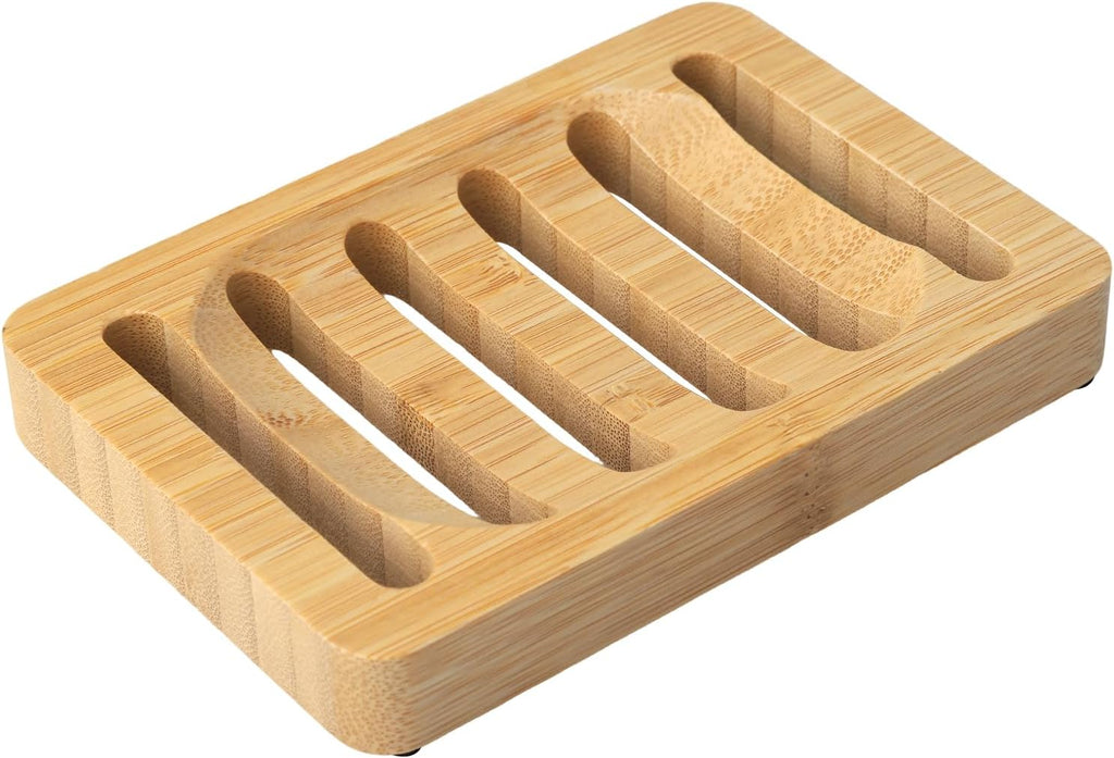 Wooden Soap Dish, Bamboo Soap Holder for Shower, Self Draining Tray