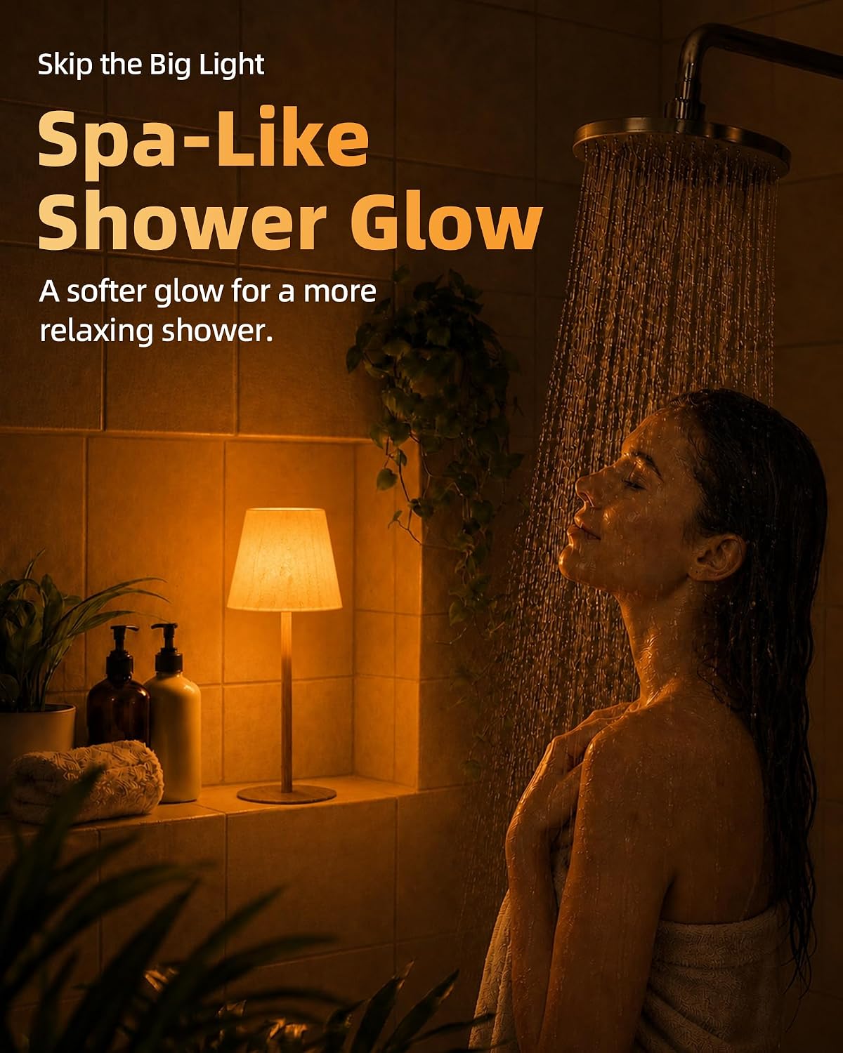 EZVALO Spa-Like RGB Shower Lamp – Waterproof Bathroom Lamp with Remote, Rechargeable Cordless Mood Light, 3 Color Temps & 80 RGB Colors for Relaxing Bathroom & Bathtub Experience (2 Packs)