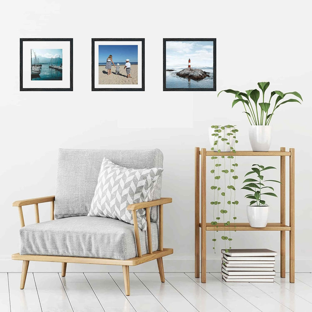 12x12 Frame,Solid Wood,Display Pictures 8x8,10x10 with Mat or 12x12 Without Mat,Square Picture Frame for Wall Mounting or Tabletop (Black,Single)
