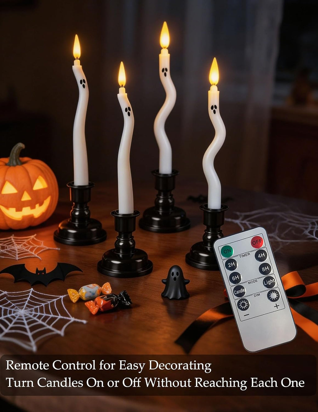 Halloween Flameless Ghost Taper Twisted LED Candles with Remote 4 Pack
