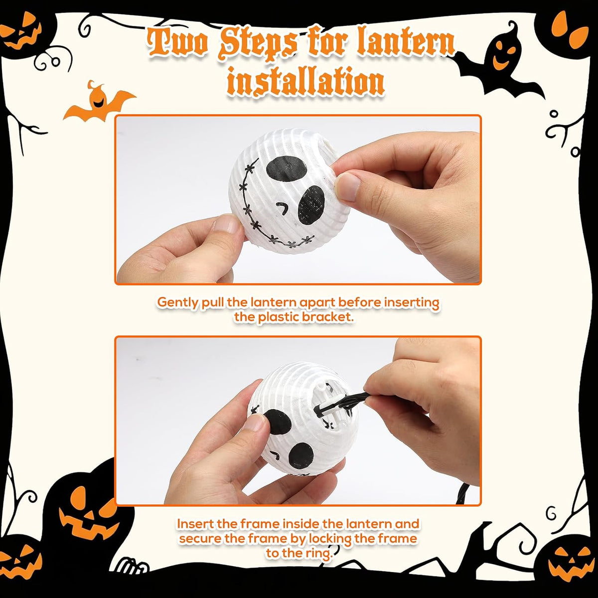 Brillarlights Halloween Decorations Ghost Lantern String Lights Plug in, 10 Pack White Ghost Lights with Black Cord, Halloween Spooky Lights Outdoor for Porch,Garden,Mantel Decor