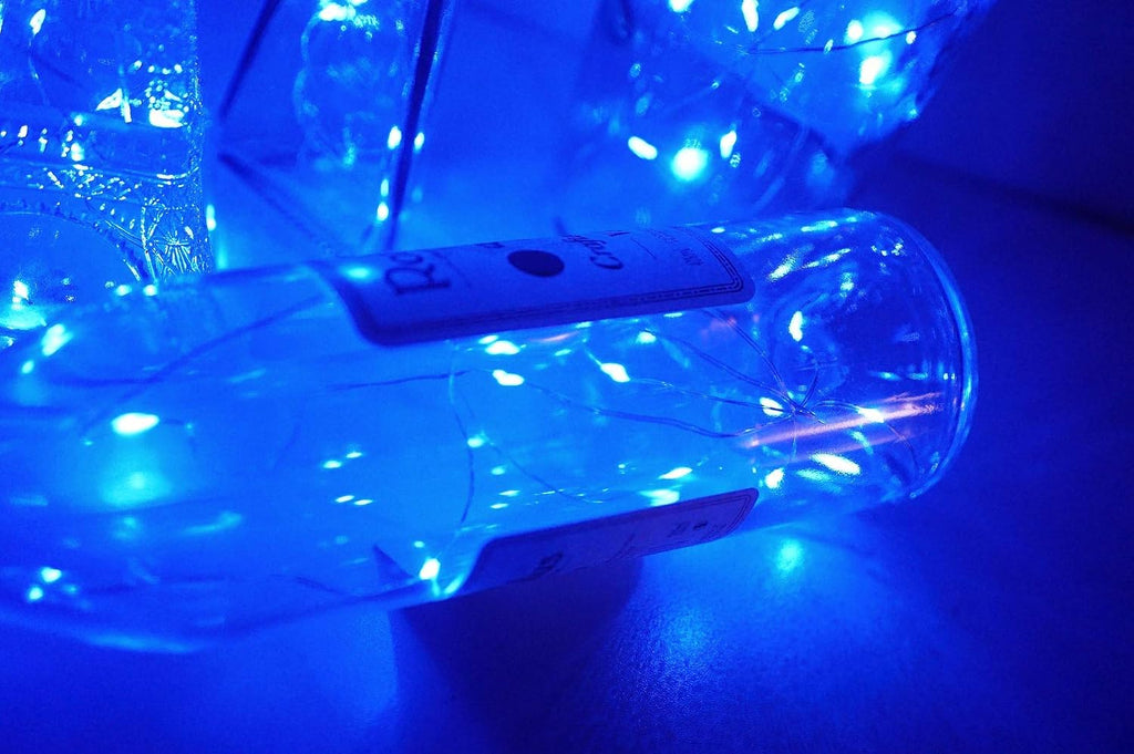 Wine Bottle Lights with Cork, 6 Pack Battery Operated 15 LED Cork Shape Silver Wire Colorful Fairy Mini String Lights for DIY, Party, Decor, Christmas, Halloween,Wedding (Blue)