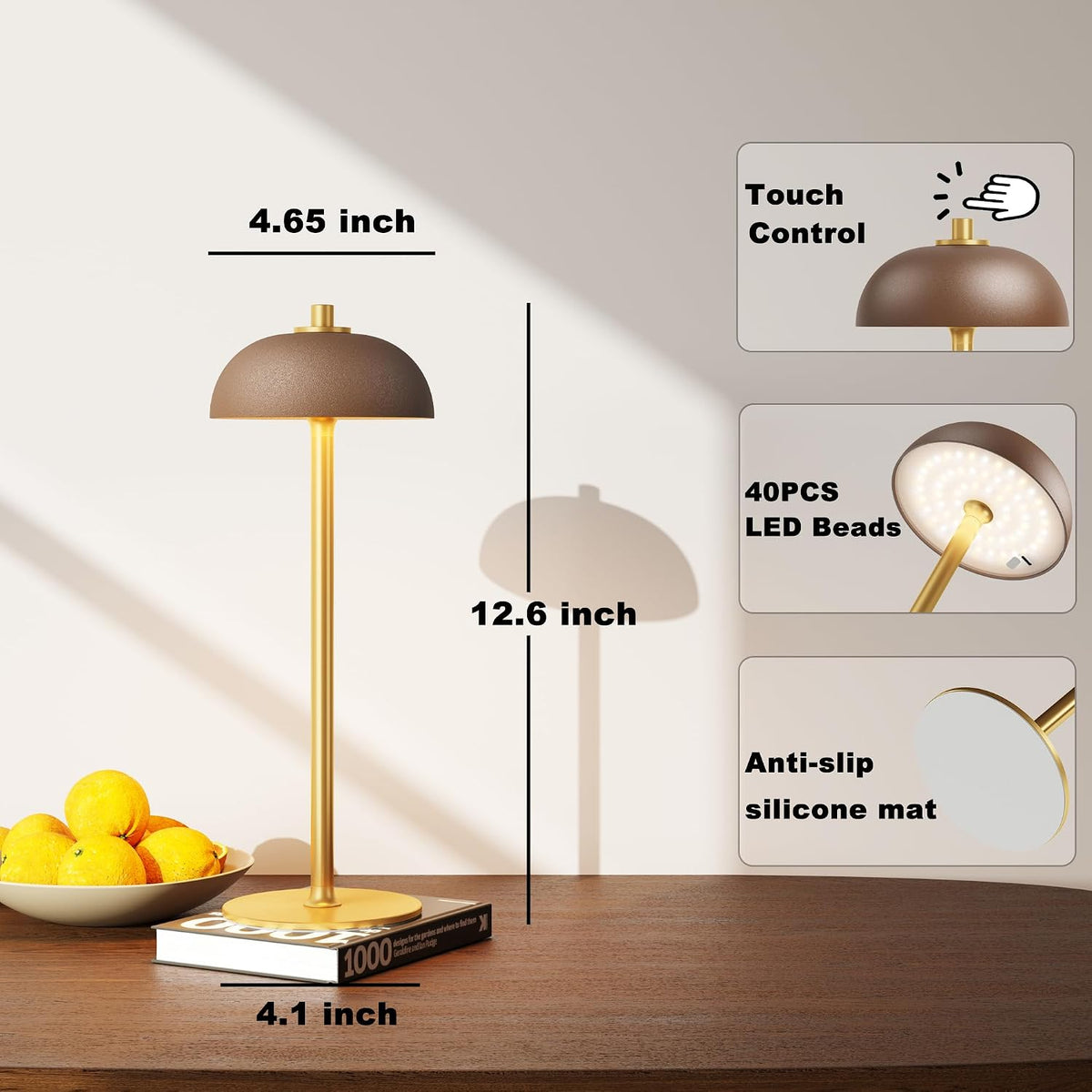 1 Pack Rechargeable Cordless Table Lamp, 5000mAh Battery Table Light