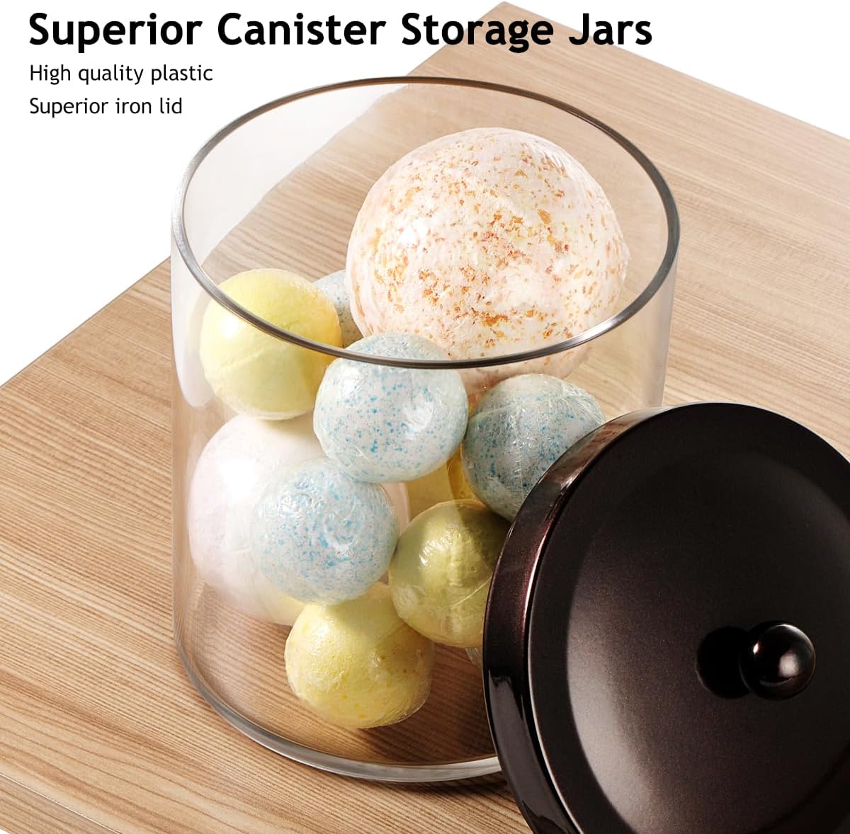 SheeChung 3-Pack Large Plastic Apothecary Jars with Bronze Metal Lids