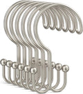 Bathway Nickel Shower Curtain Hooks Ring, 12 Pcs Double Sided Shower Hooks, Rust Proof Metal Shower Hooks for Bathroom, Anti-Drop Shower Rings for Shower Curtain & Liners