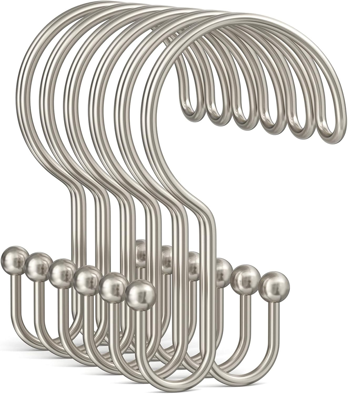 Bathway Nickel Shower Curtain Hooks Ring, 12 Pcs Double Sided Shower Hooks, Rust Proof Metal Shower Hooks for Bathroom, Anti-Drop Shower Rings for Shower Curtain & Liners