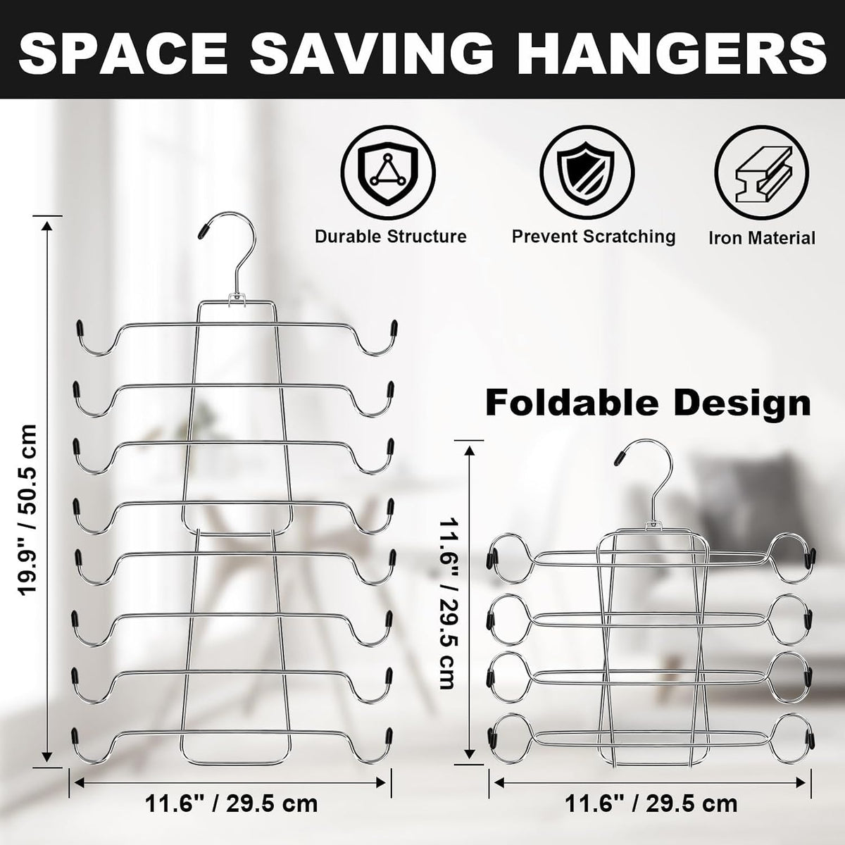 POZEAN Pants Hangers with Clips for Women, Adjustable Heavy Duty Skirt Hangers, Space Saving Non-Slip Shorts Jeans Trousers Clothes Hangers