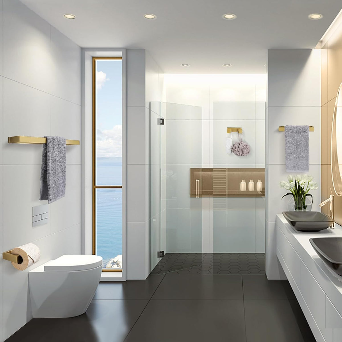 Lairuier Brushed Gold Bathroom Hardware Accessories, 4PCS Towel Bar Set