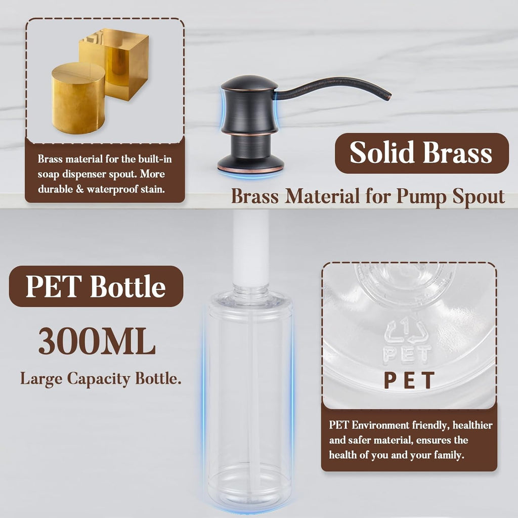 Built in Soap Dispenser for Kitchen Sink Countertop, Brass, Bronze