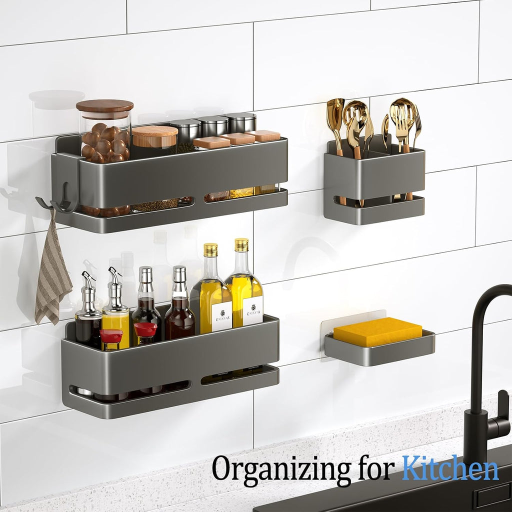 Bathroom Shower Caddy,No Drill Shower Shelves(5-piece Set-Grey)