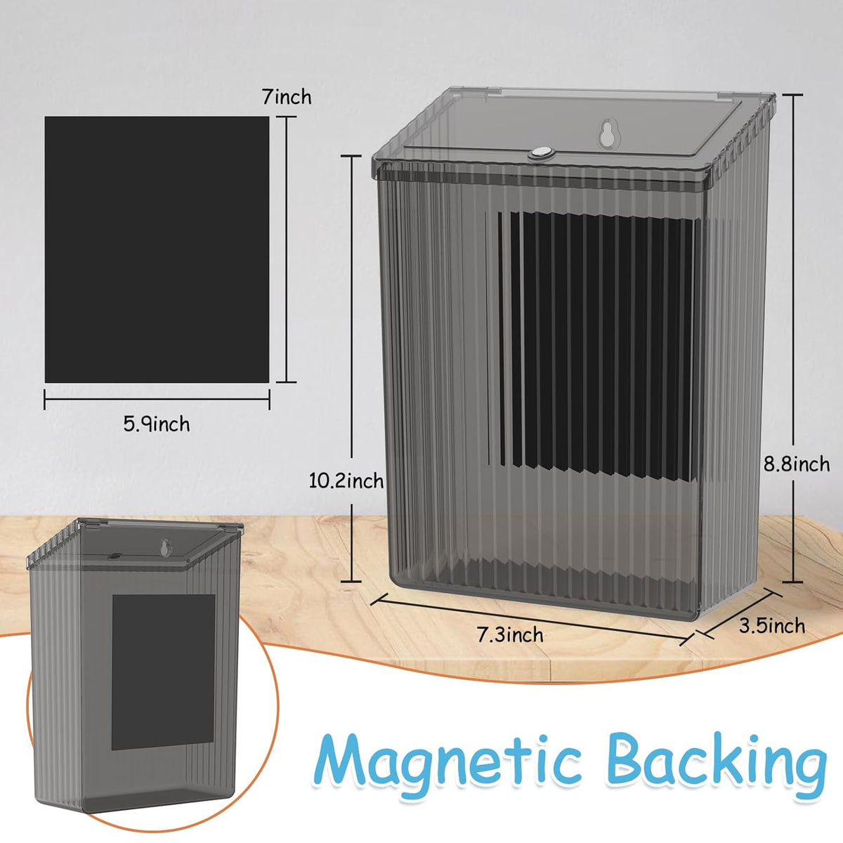 Sealegend Magnetic Trash Can with Lid, Space Saving Lint Bin Black