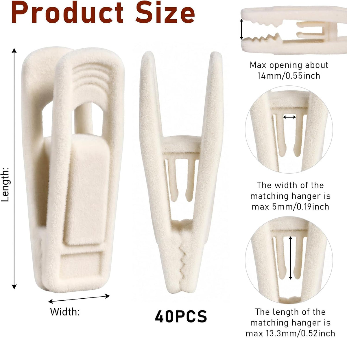 60 Pack Beige Velvet Hanger Clips