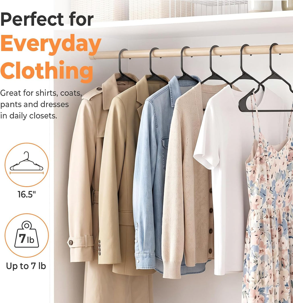 HOUSE DAY Black Plastic Hangers 16 Pack – Slim Space Saving Clothes Hangers