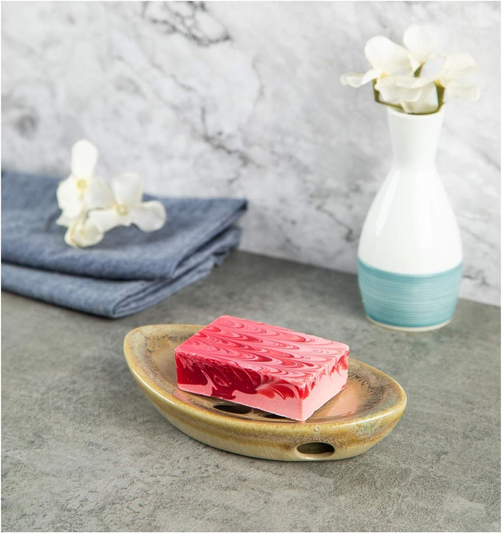 Ceramic Soap Dish with Self Draining Tray for Bar Soap, Bathroom, Kitchen (Ivory No.3)