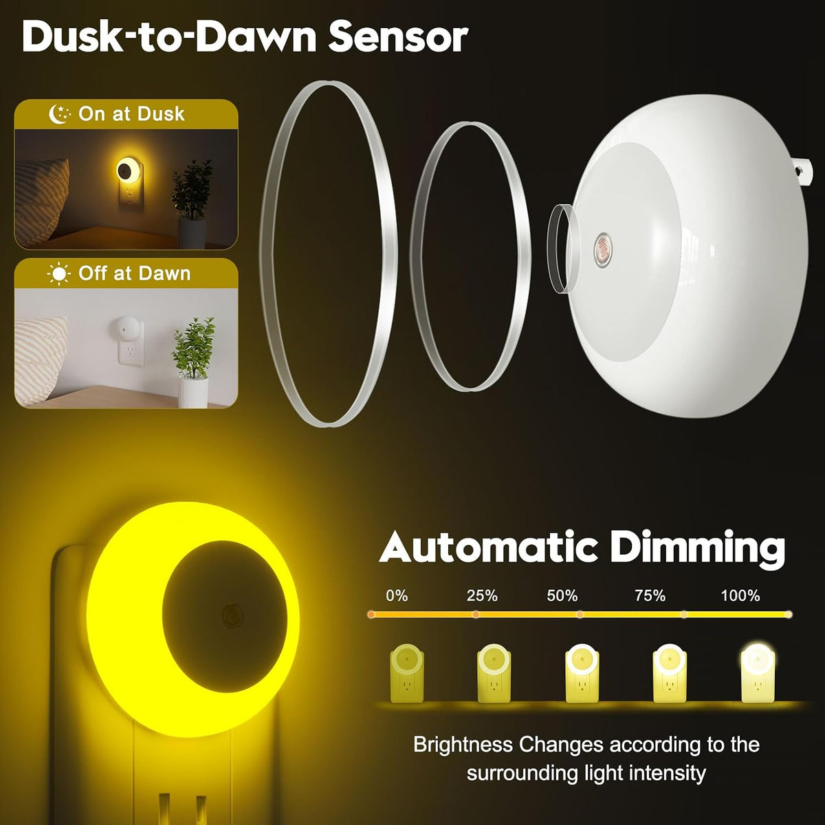 fesnne Night Light, Night Lights Plug into Wall, Dusk to Dawn Sensor, Amber Led Night Light 0.5W, 8 Pack Nightlight for Adults, Bedroom, Bathroom, Hallway, Kitchen