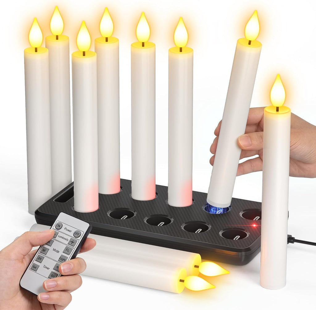 SoulBay Rechargeable Taper Candles with Remote Timer for Windows, 10 Pack
