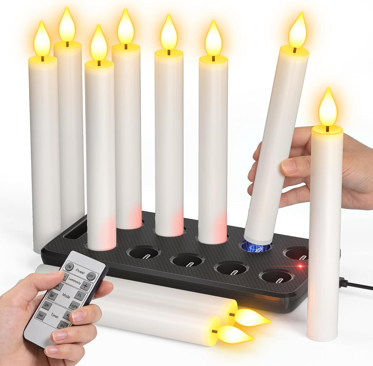 SoulBay Rechargeable Taper Candles with Remote Timer for Windows, 10 Pack