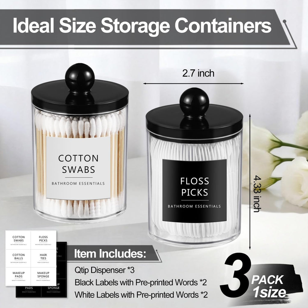 SheeChung 3 Pack 10oz Acrylic Qtip Holder Dispenser for Bathroom