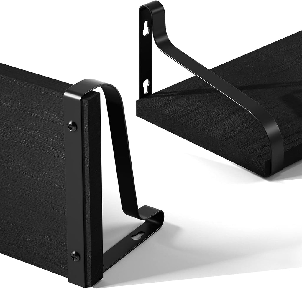 Love-KANKEI Large Black Floating Wall Shelves,Set of 3,Wood/Metal Bracket