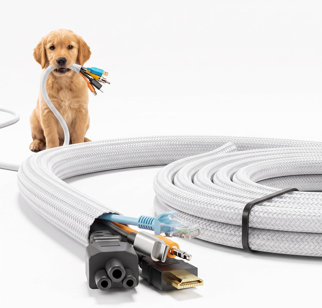 10ft Wire Loom Automotive, 1/2in Cord Protectors from Pets no Chew, White