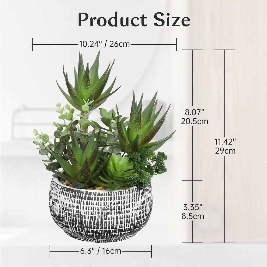 Large Artificial Succulent Aloe in Bowl Pot Faux Succulent Arrangement 11"
