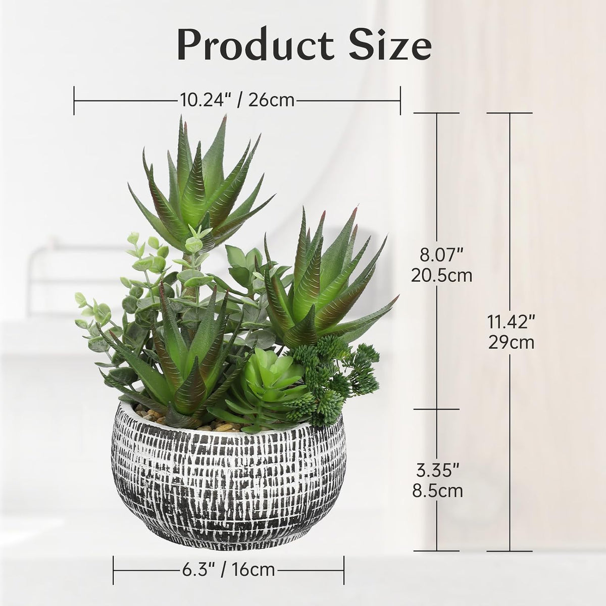 Large Artificial Succulent Aloe in Bowl Pot Faux Succulent Arrangement 11"