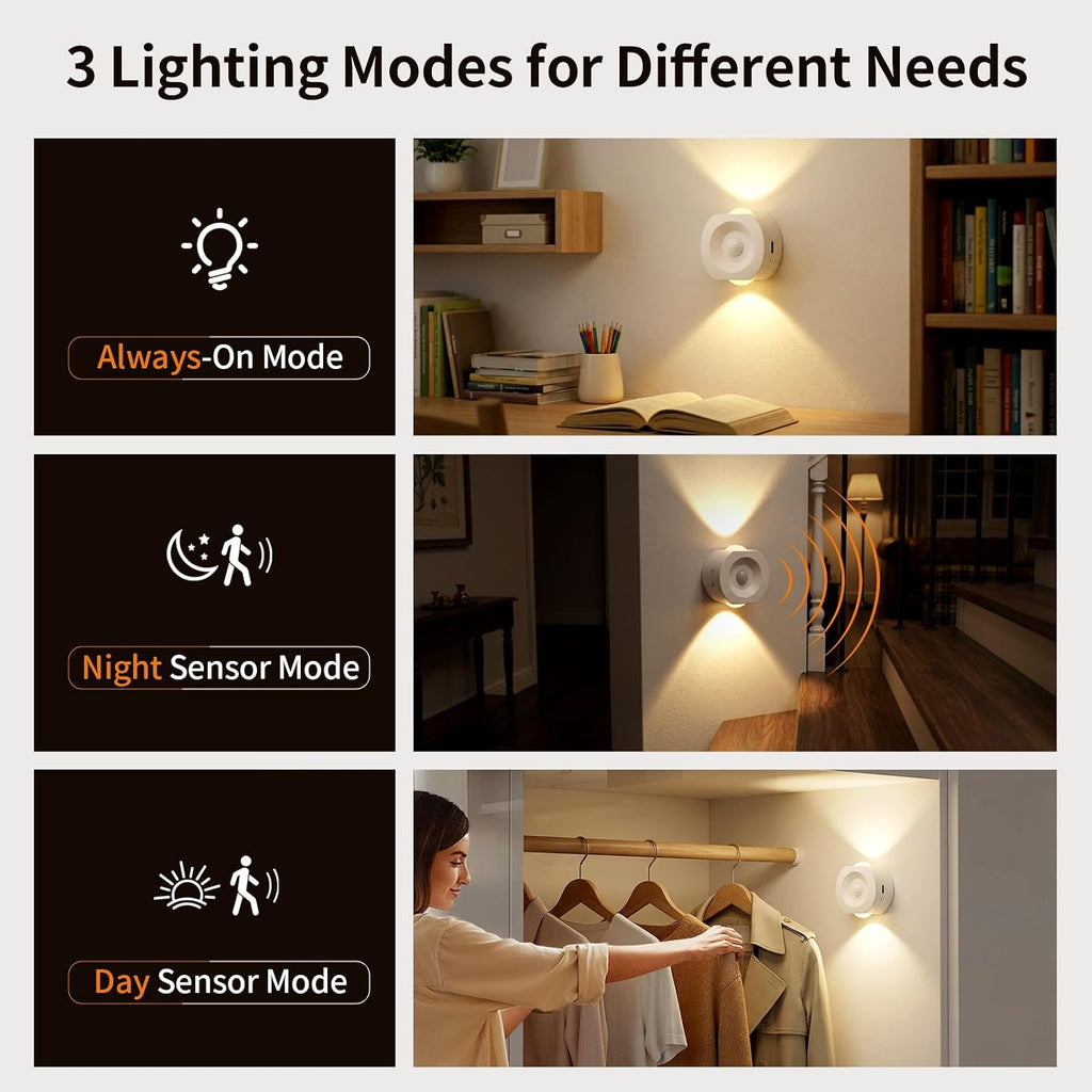Rechargeable Motion Sensor Night Light 4 Pack, Dimmable LED Night Lights with 4 Modes & 3 Color Temperatures, Magnetic Stick-On Night Light for Hallway, Bedroom, Stairs, Closet, Bathroom