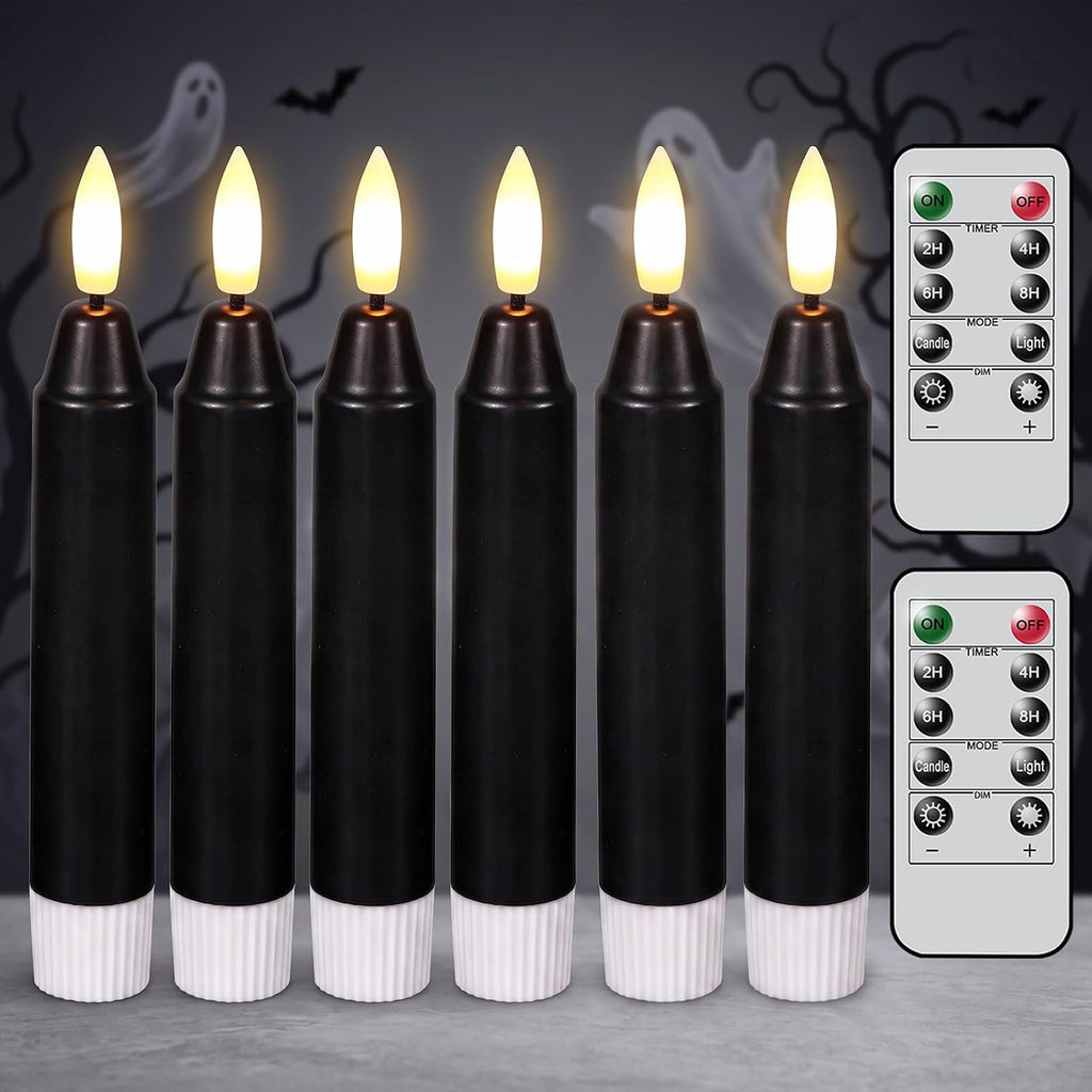 6Inch Flameless Taper Candles with 2 Remote & Timer, Black