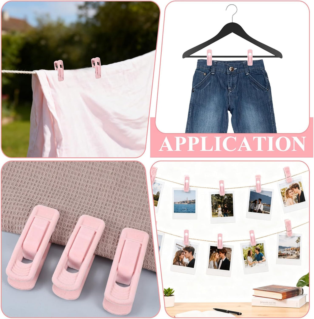 Pink Velvet Hangers Clips, 80 Pack Strong Finger Clips