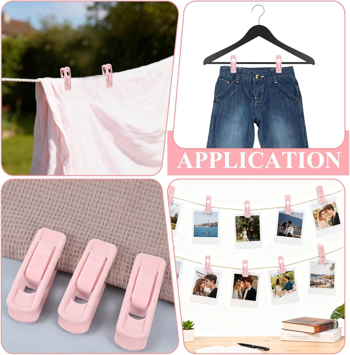 Pink Velvet Hangers Clips, 80 Pack Strong Finger Clips