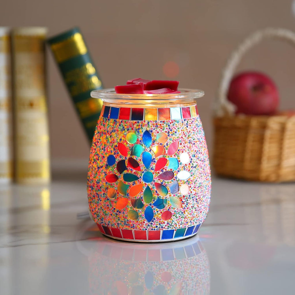 Mosaic Glass Wax melt Warmer Electric Oil Burner Candle Wax Warmer Romantic Aroma Warmer for Essential Oils Burner & Premium Wax Melts Burner,Simple Roller Switch,Gift,Home Decoration