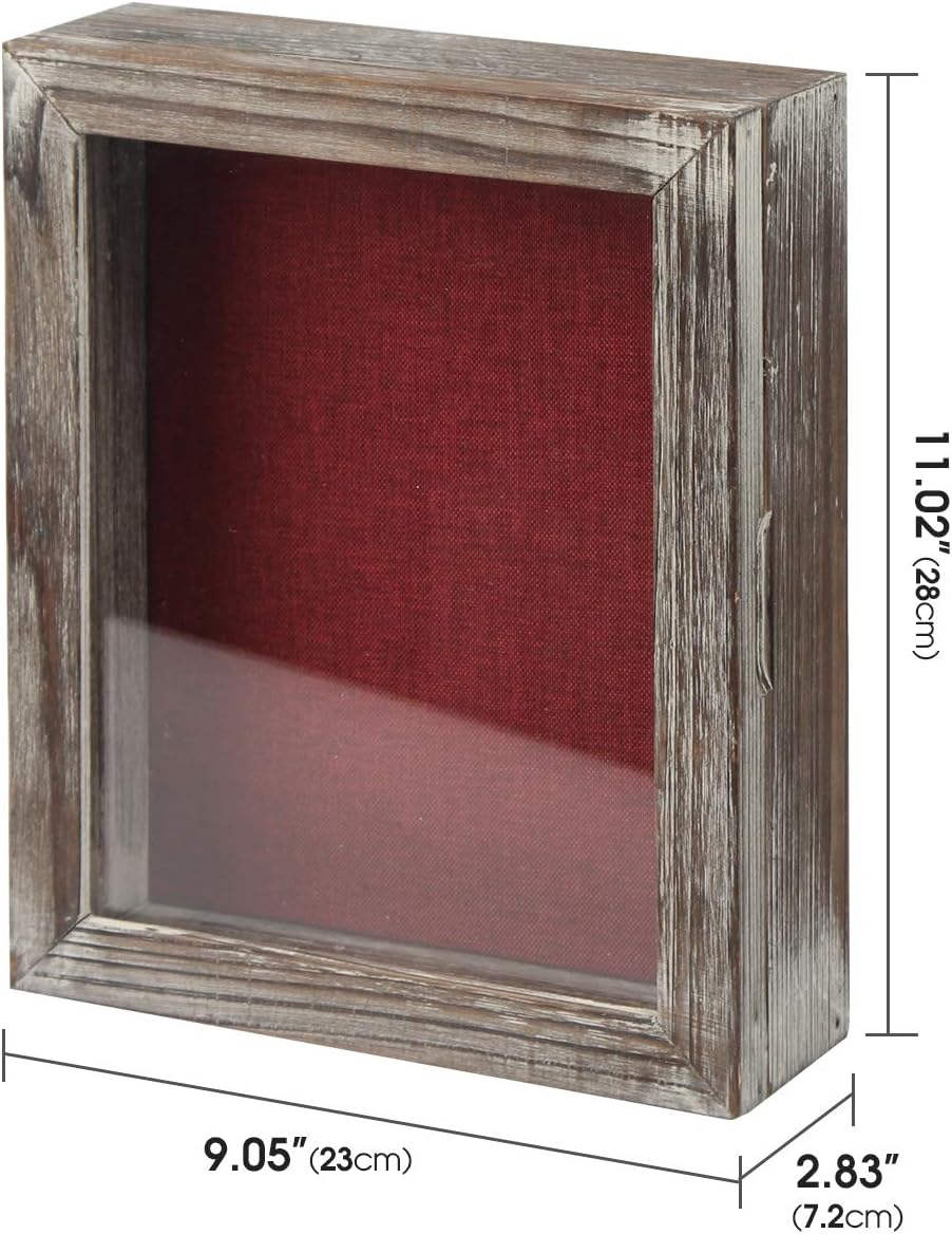 J JACKCUBE DESIGN Shadow Box Display Case 9" x 11" Memory Box Rustic Wood Frame with Linen Back Gifts Keepsakes Storage for Picture Medal Post-Card -MK577B (Small)