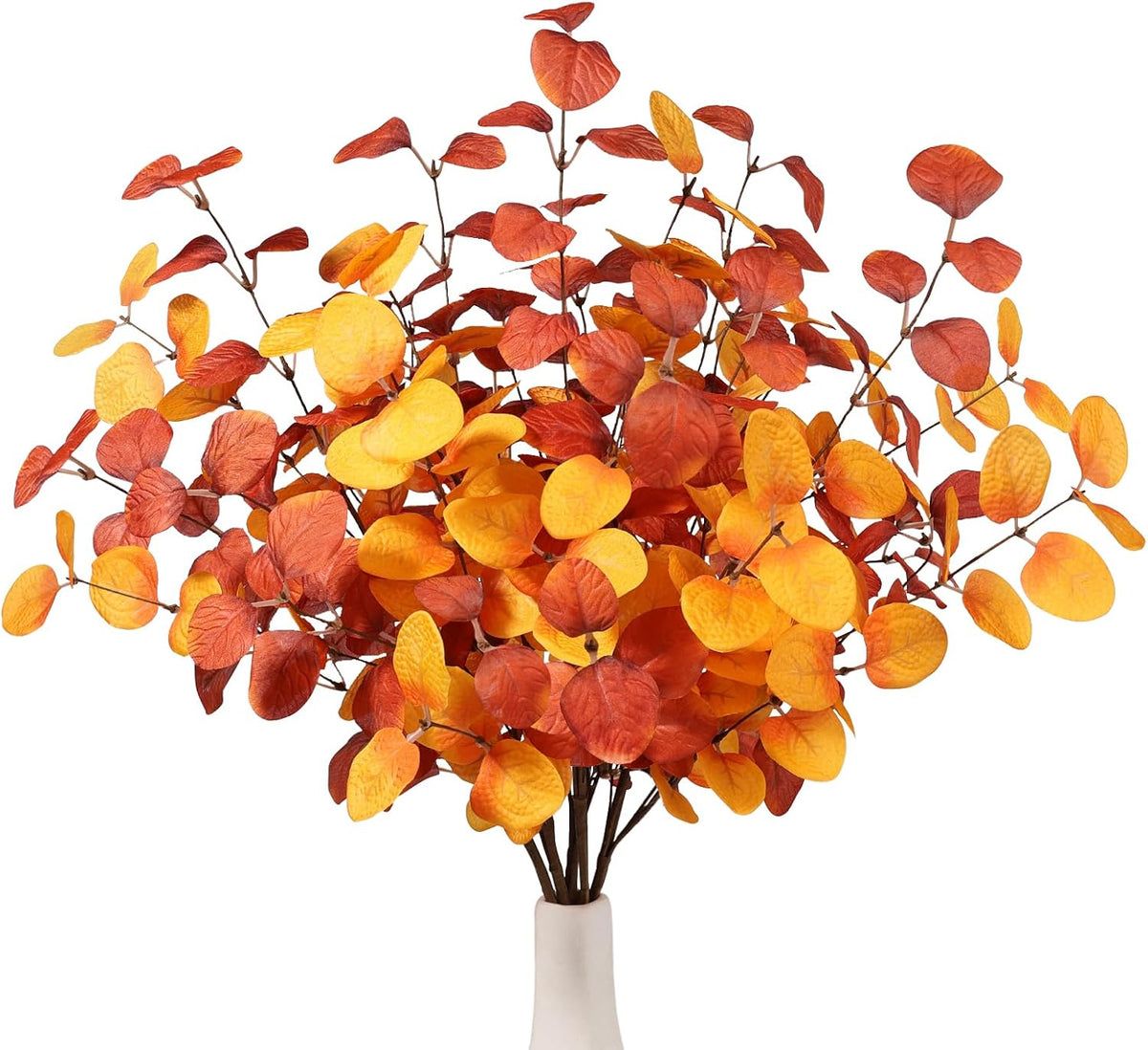 Beferr Fall Eucalyptus Stems Decor, 5Pcs 23" Artificial Eucalyptus Branches Autumn Leaves Fake Plants Floral Arrangements Thanksgiving Farmhouse Home Table Decorations