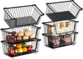 GAOKASE 6 Pcs Stackable Wire Baskets for Pantry Organizers and Storage,