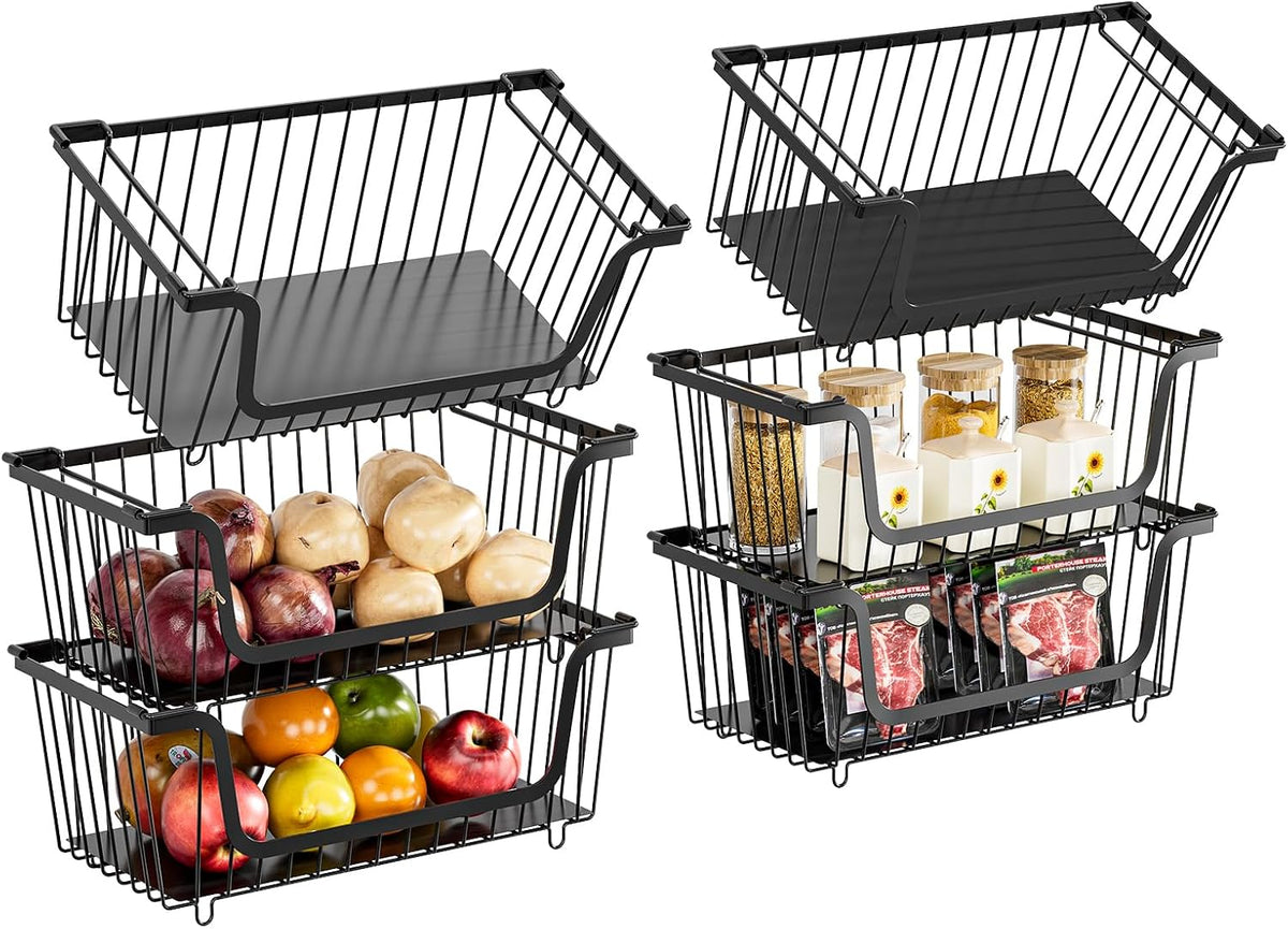 GAOKASE 6 Pcs Stackable Wire Baskets for Pantry Organizers and Storage,