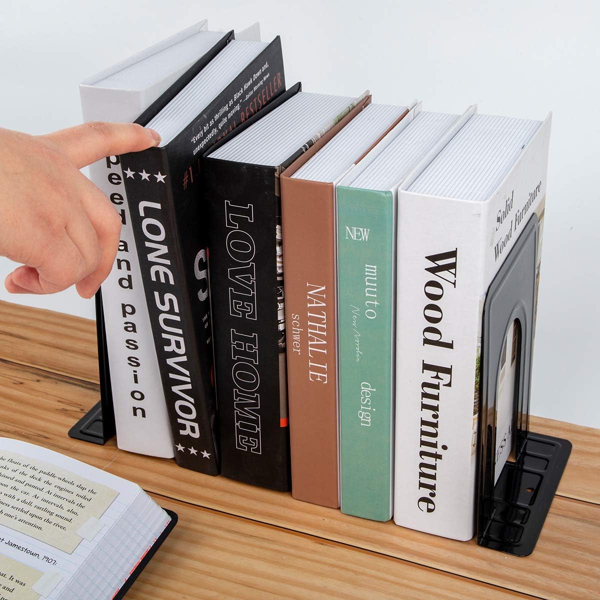 Metal Bookends 20 Pack Black Heavy Duty Nonskid Supports 6.6in | Black Metal, 10 Pairs, Plain L-Shape Design, Nonskid Supports, for Heavy Books Home Office School and Library Shelves