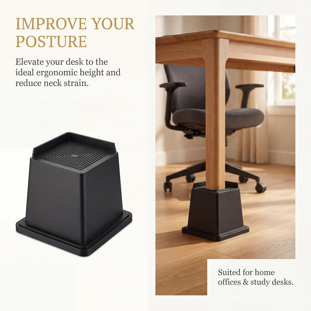 Heavy Duty Furniture Risers - 1200 Lbs Capacity Square Bed Risers with 4.1 Inch Universal Cavity, 6 Inch 4-Pack Black, Sofa Lift and Desk Elevators for Under Bed Storage