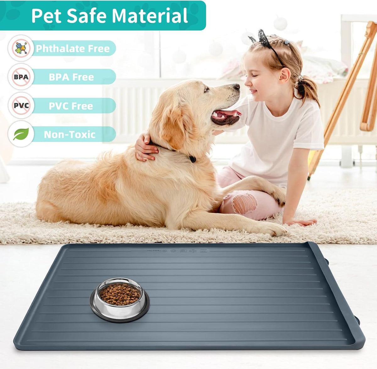Dog mat for Food and Water - 39.4" x 27" Thickened Large Dog Food Mat