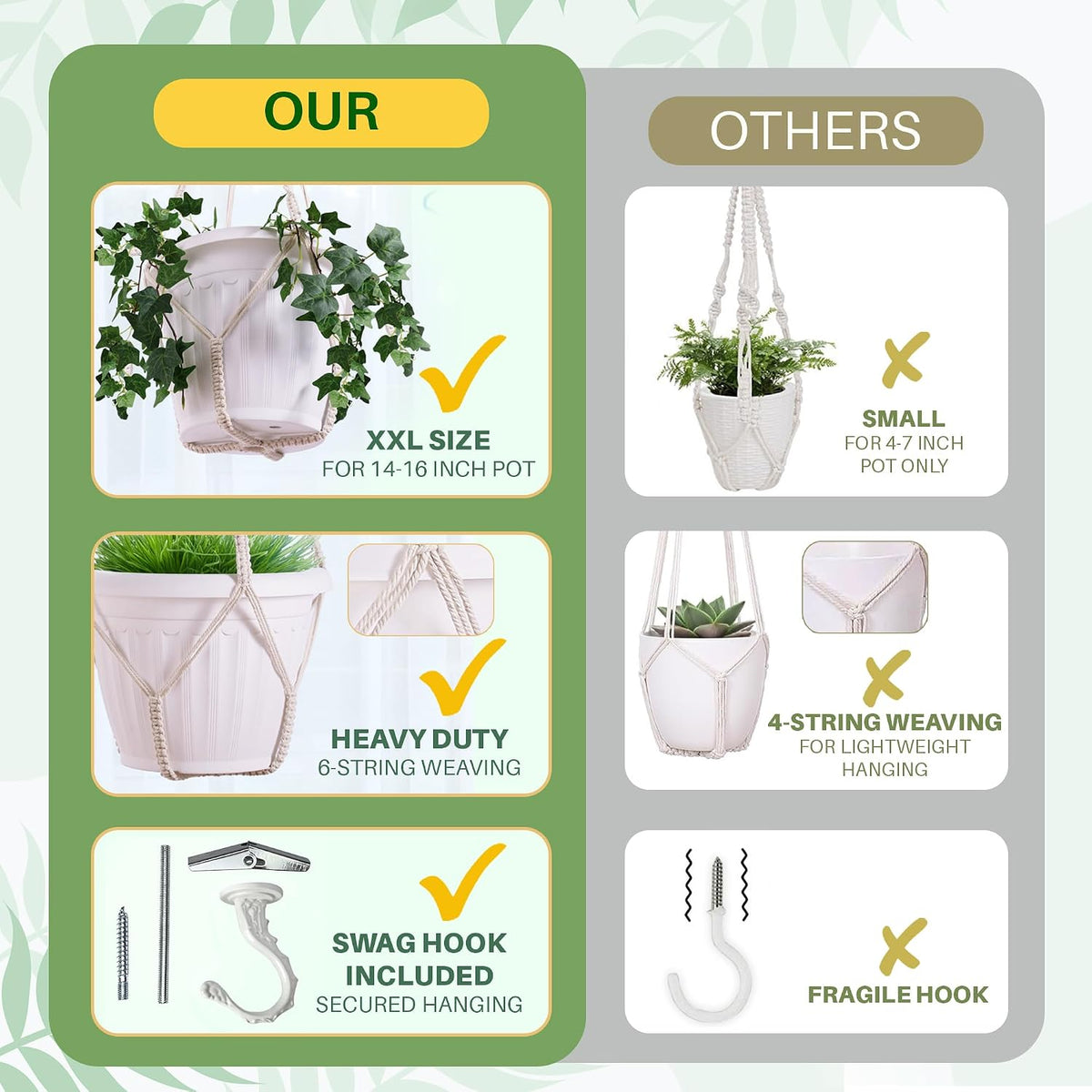Giant XXL 55 Inches Macrame Planter Hanger Large for 15 inch Pot
