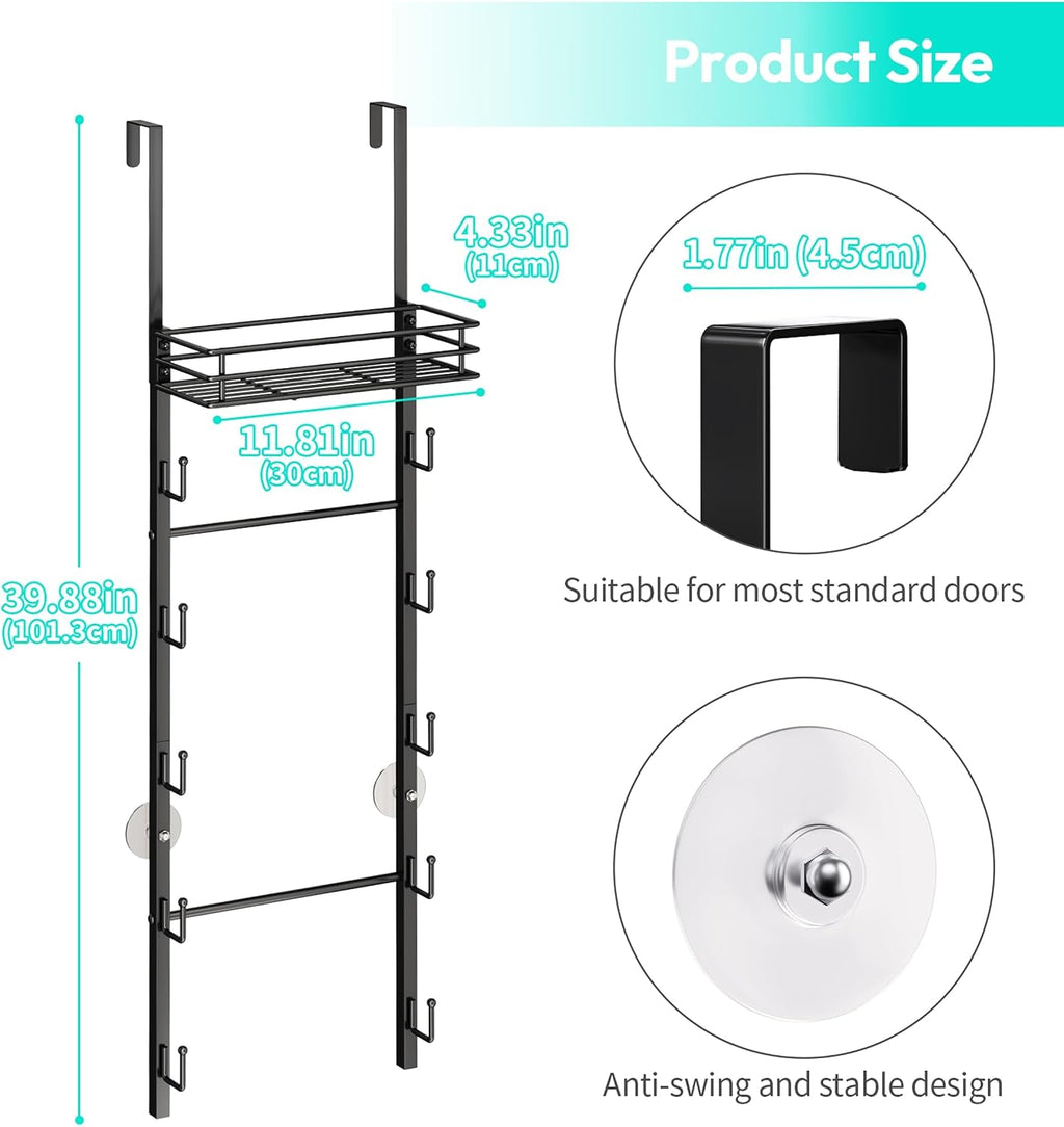 HapiRm Over The Door Purse Organizer - Wall Mounted Purse Rack with 10 Hooks and Metal Basket, Hanging Handbag Organizer Holds up to 10 Bags, Bag Rack Can Use As 1/2 Part, for Door, Closet (Black)